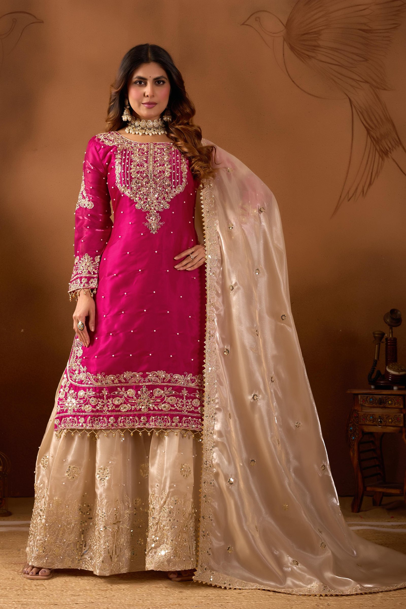 Imperial Heritage: GMY Silk Embroidered Sharara Set Code !! F.B.S.S.