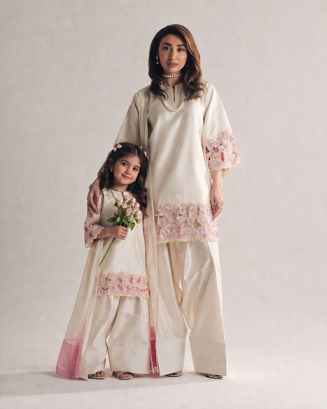 Twinning in Grace: Mom & Daughter Crepe Silk Combo Set Code !! F.B.S.S.