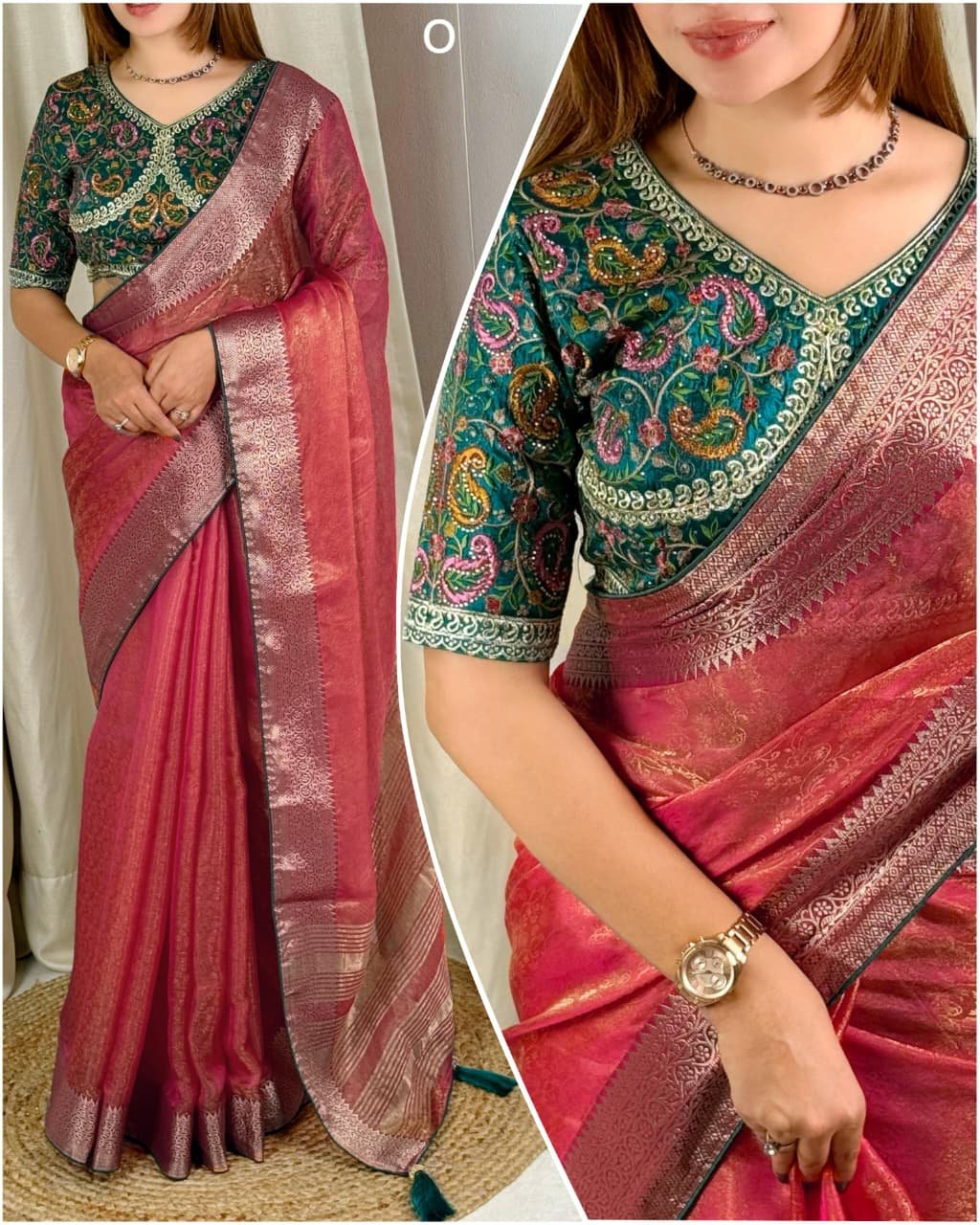  Anaya Edition: Fandy Silk Jacquard Saree with Kashmiri Embroidered Blouse Code !! F.B.S.