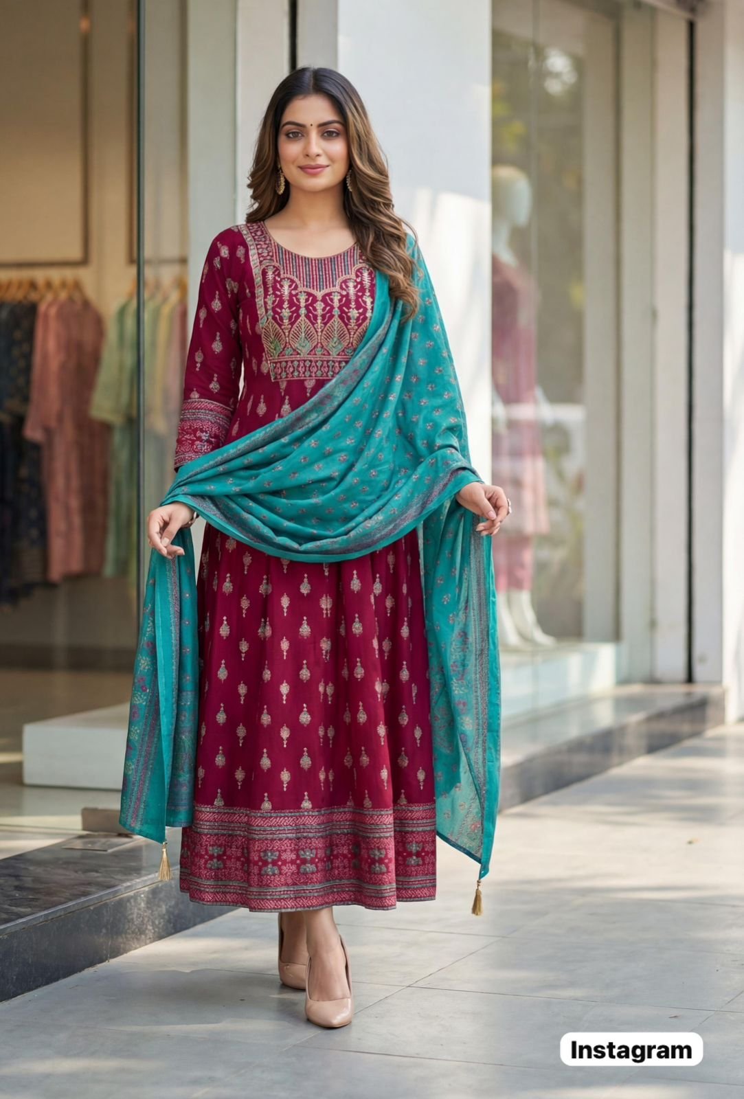 Aurelia Ethnic Glam: Heavy Rayon Anarkali Gown with Printed Chanderi Dupatta Code !! F.B.K.