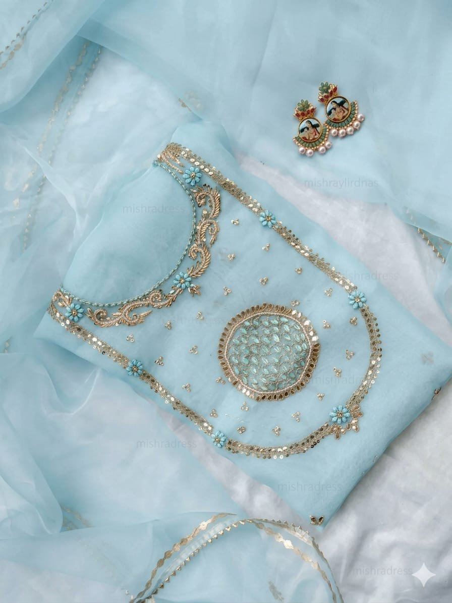 Zardosi Zenith: Handcrafted Organza Suit Set with Gota Lace Dupatta Code !! F B.S.S.