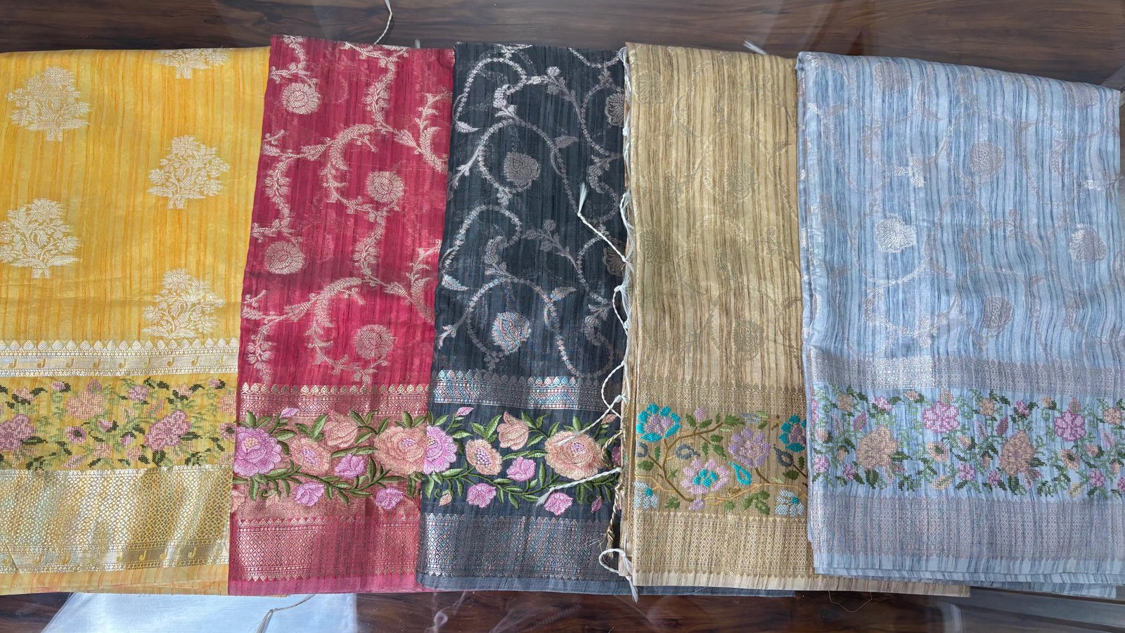 Tussar Elegance: Semi Tussar Silk Saree with Zari Weaving & Floral Embroidery Border Code !! B.H.C.