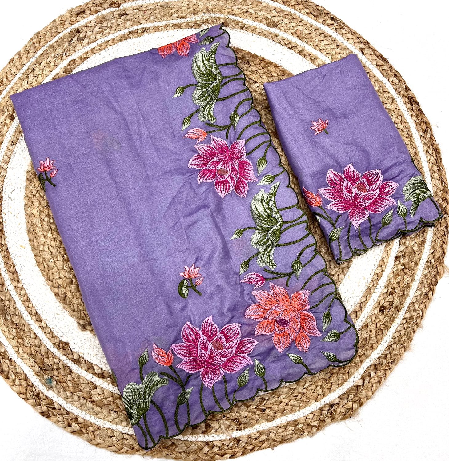 Premium Pure Chocolate Tussar Silk Saree with Intricate Floral Embroidery and Scallop Border Code-V.F.