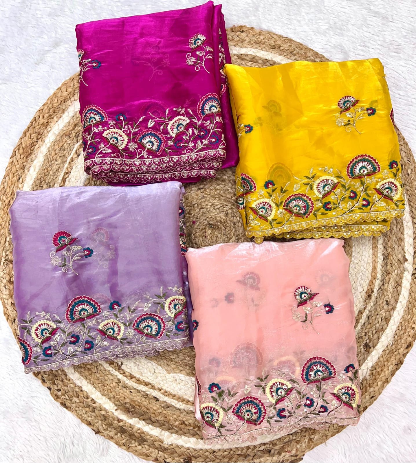 Premium Soft Satin Organza Saree with Heavy Multi-Thread & Sequin Embroidery Code-V.F.
