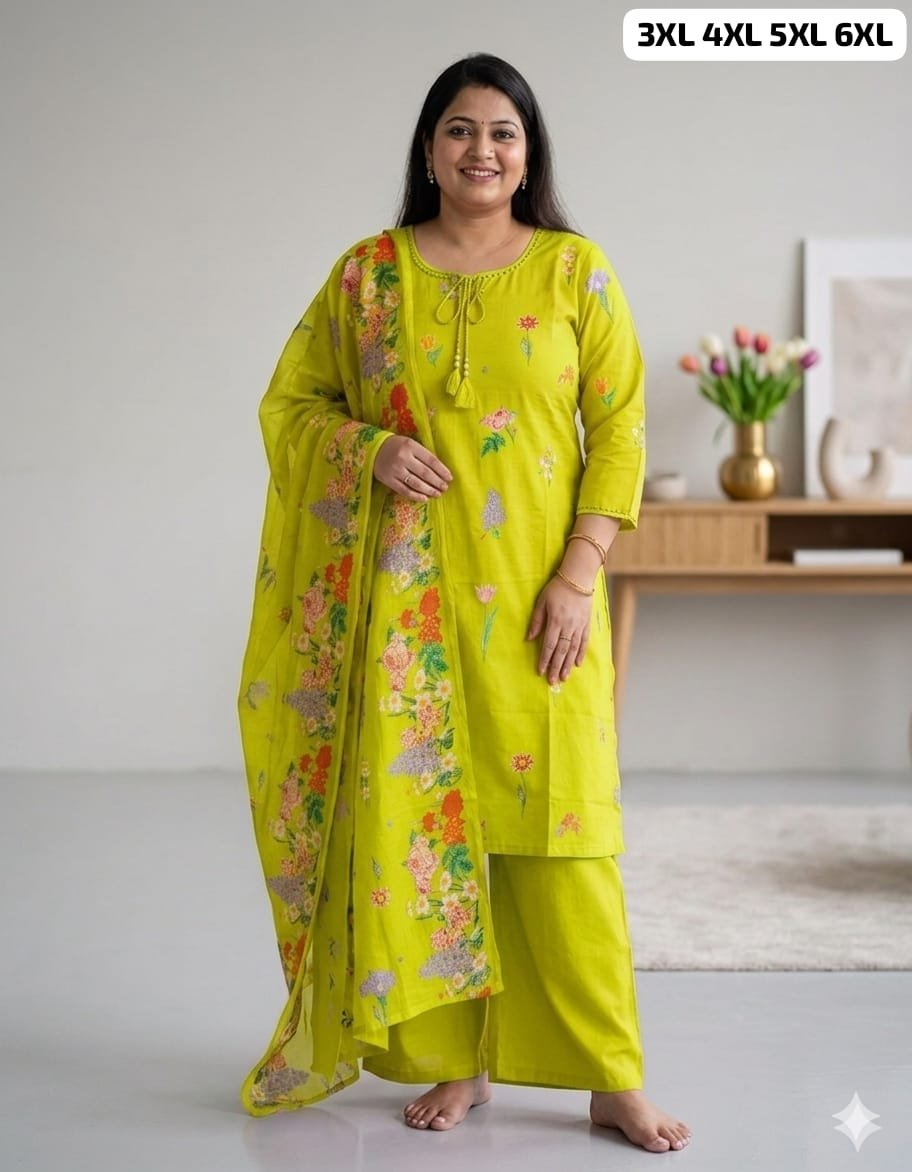 Premium Pure Mulmul Cotton Kurti Set with Artistic Floral Embroidery & Mirror Work Code !! F.B.K.