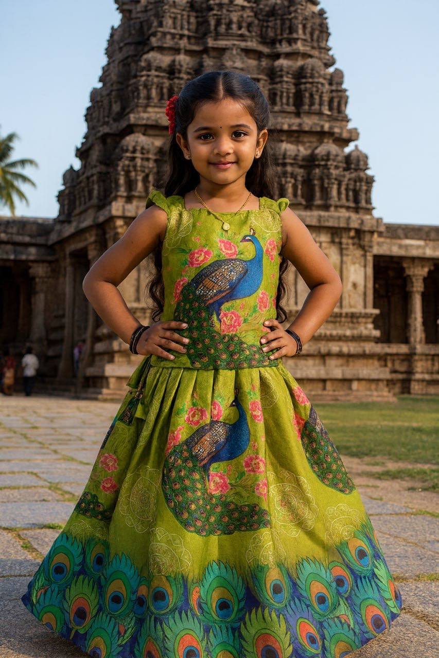 Vibrant Peacock Feather Digital Print Lehenga Choli for Girls Code !! F.B.K.W.