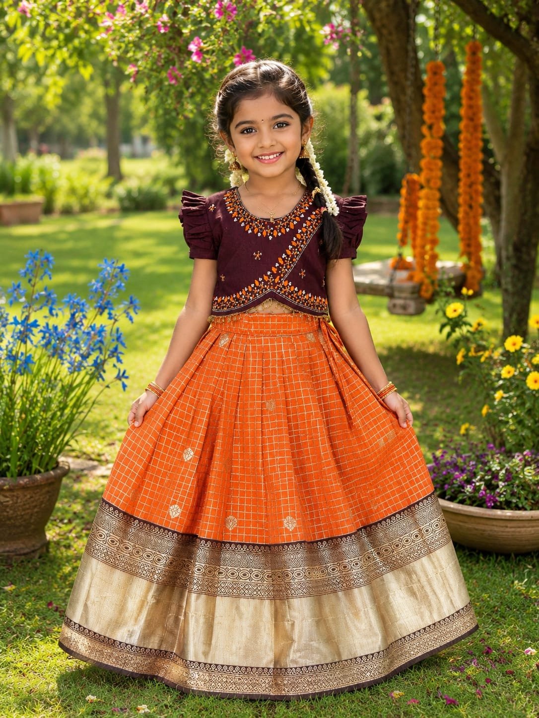 Pure Mono Silk Kids Lehenga with Handcrafted Maggam Work Code !! F.B.K.W