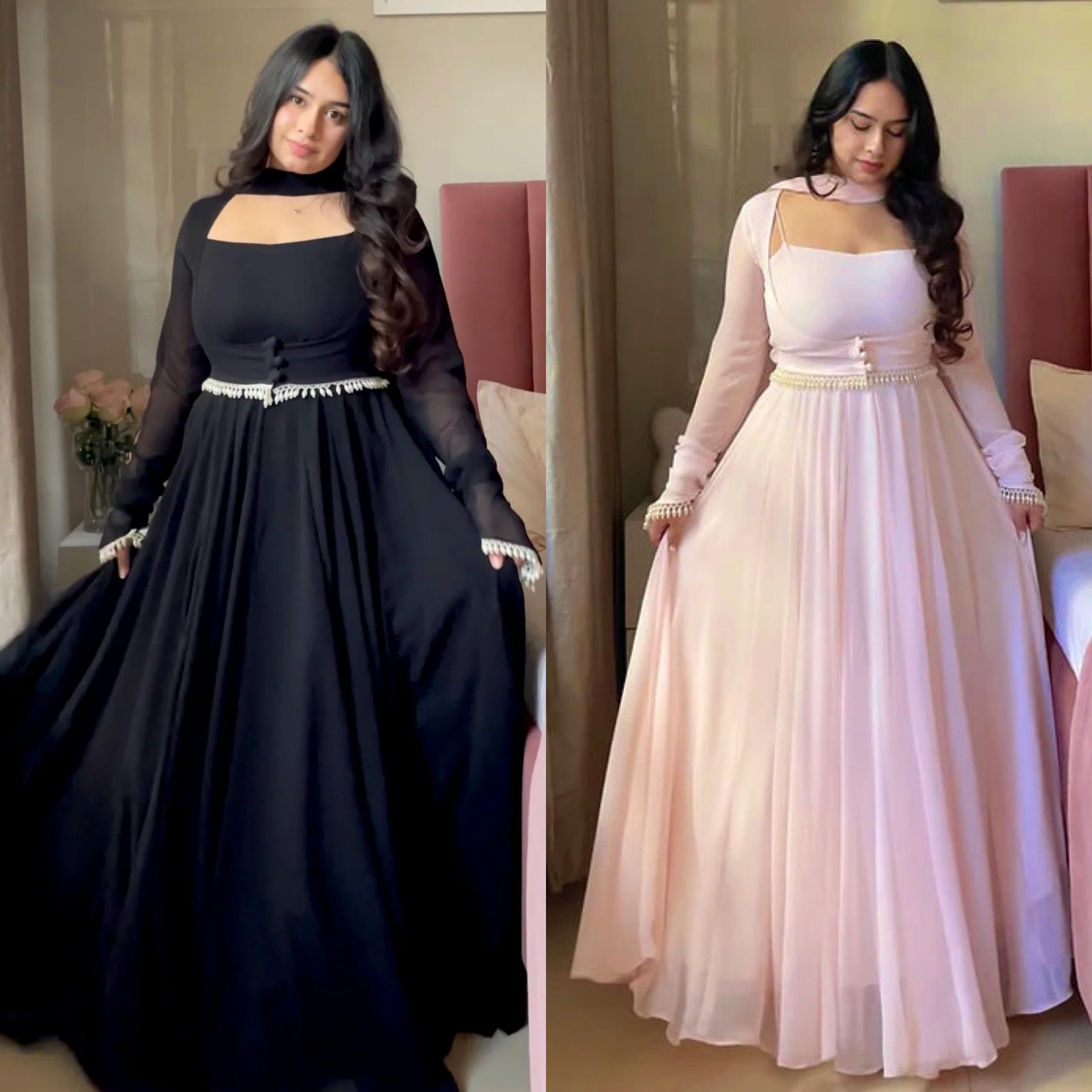 Celestial Faux Georgette Maxi Anarkali Set with Pearl-Lace Shrug Code !! F.B.S.S.
