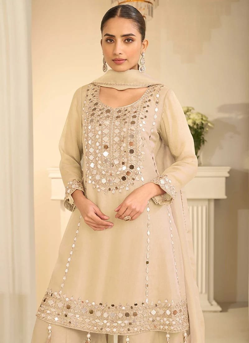 Sayuri Shimmer Silk Real Mirror Work Palazzo Suit Set Code !! F.B.S.S.