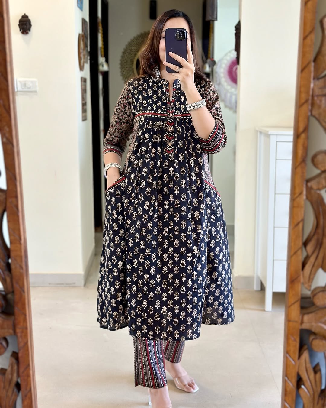 Premium Jaipuri Cotton Printed Nyra Cut Kurti Pant Set  Code !! F.B.K.with Dual Pockets