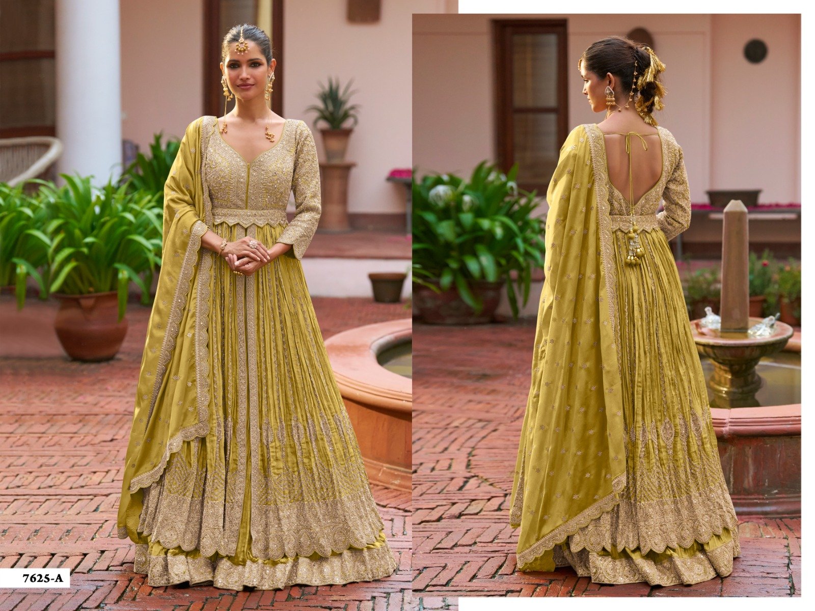   Code !! F.B.S.S. Heavy Chinon Anarkali Gown with Intricate Embroidery Codding Work and Sequence Dupatta 
