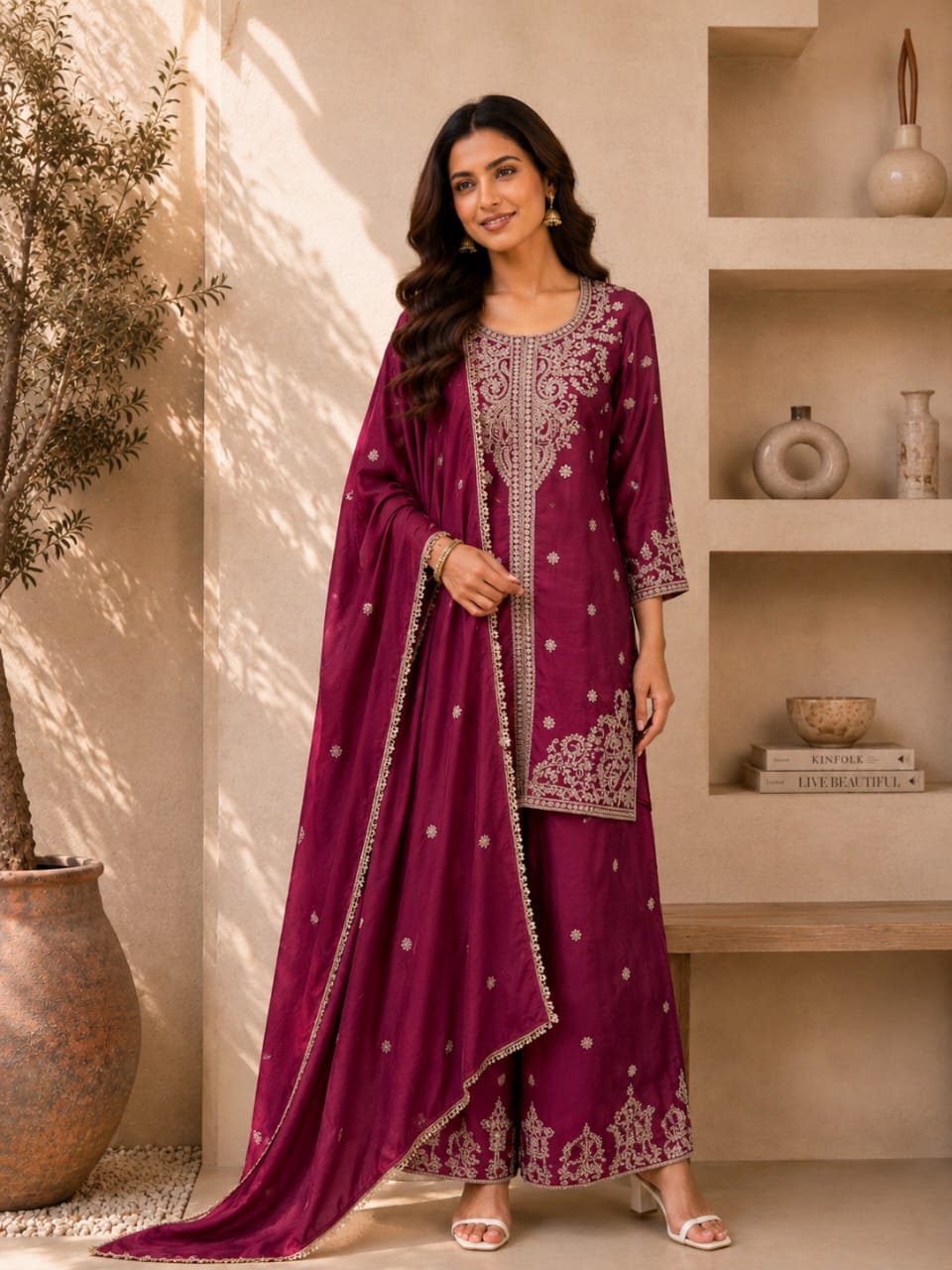 Paridhan Banarasiya Premium Rangoli Crush Embroidered Palazzo Set Code !! F.B.S.S.