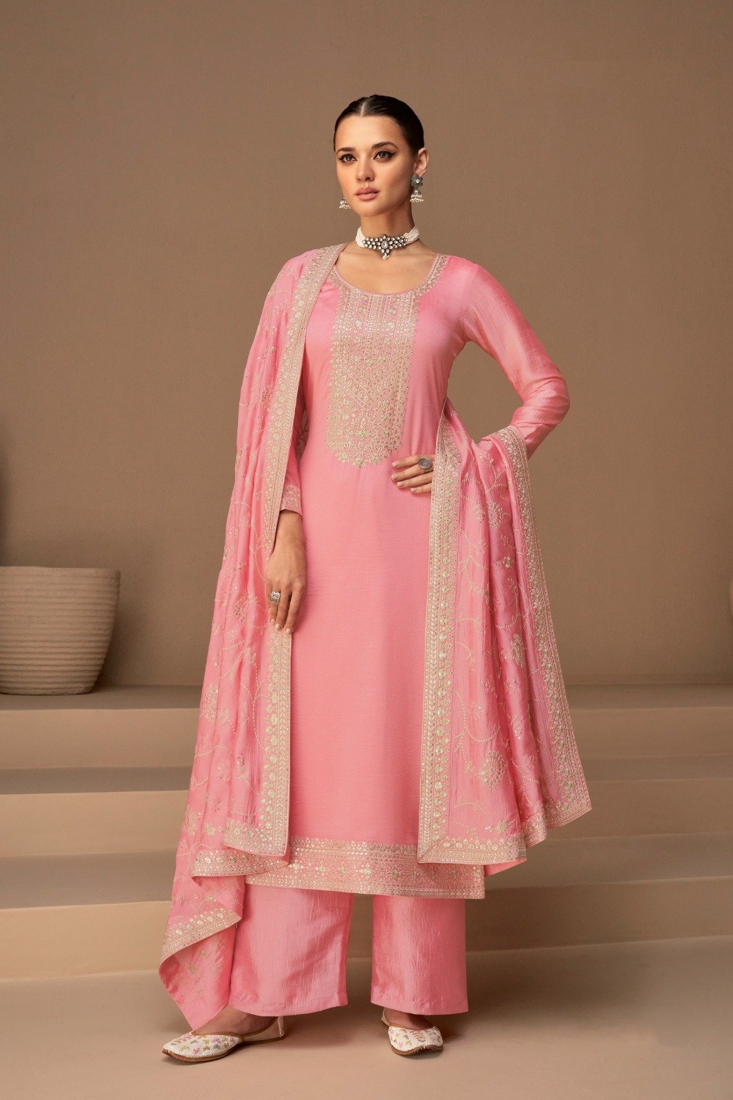 Premium Heavy Vichitra Silk Sequined & Embroidered Straight Kurta Suit Set Code !! F.B.S.S.