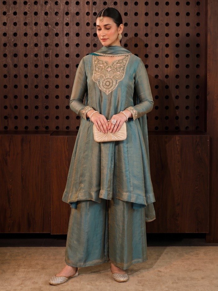 Graceful Fandy Silk Embroidered Peplum-Style Kurta with Palazzo Set Code !! F.B.S.S.
