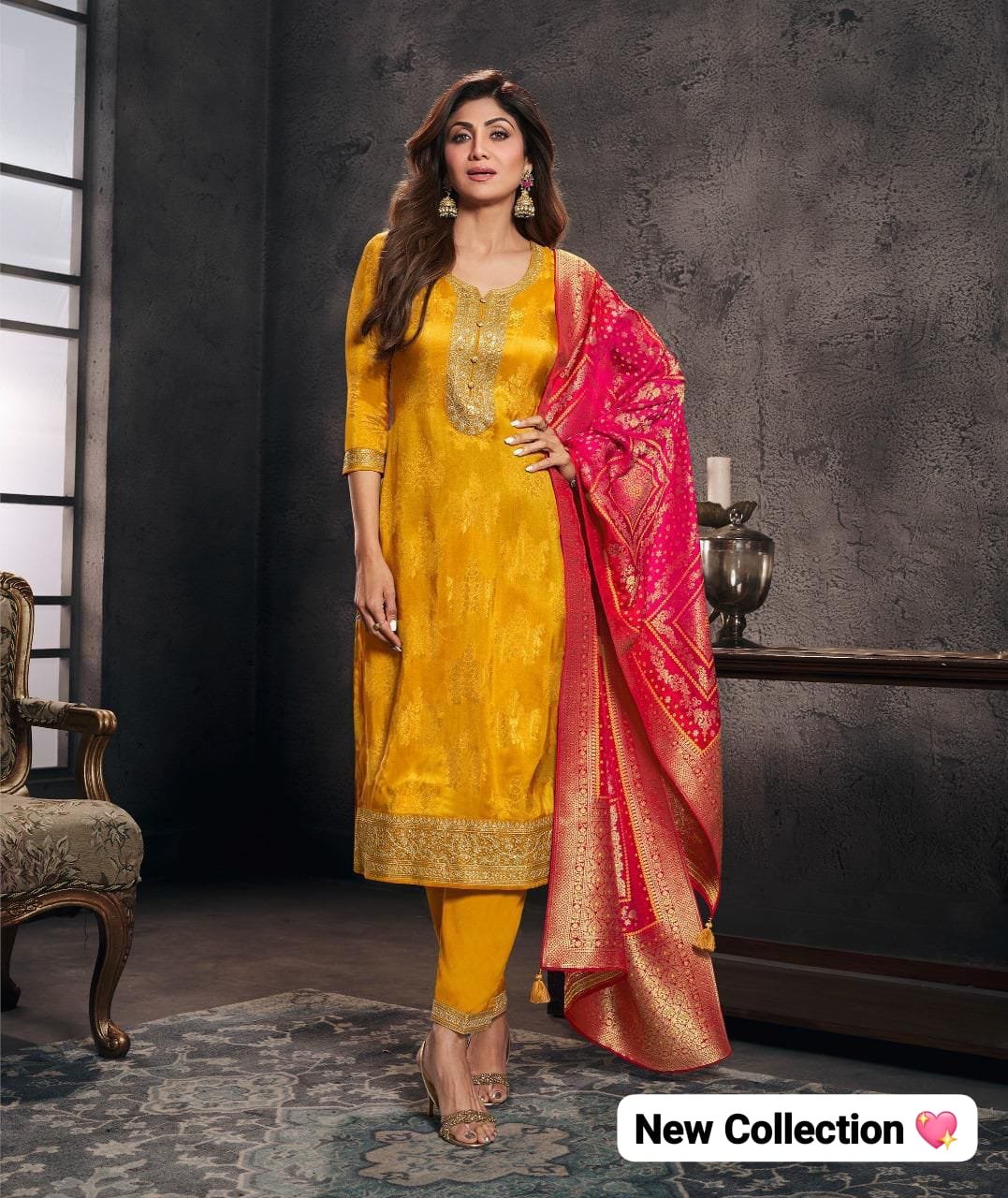 Exquisite Yellow Pure Banarasi Jacquard Weaving Kurta with Matching Pants and Zari Dupatta CODE !! F.B.S.S.