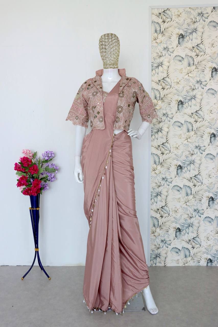 Premium Ready-to-Wear Embroidered Saree with Matching Designer Jacket & Blouse Set Code !! F.B.S.