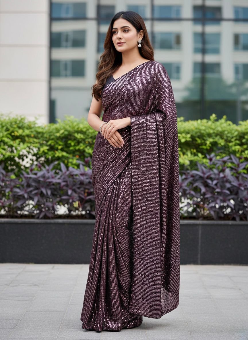 Premium Export-Quality Sequin Saree with Designer Bangalory Silk Blouse Code !! F.B.S.