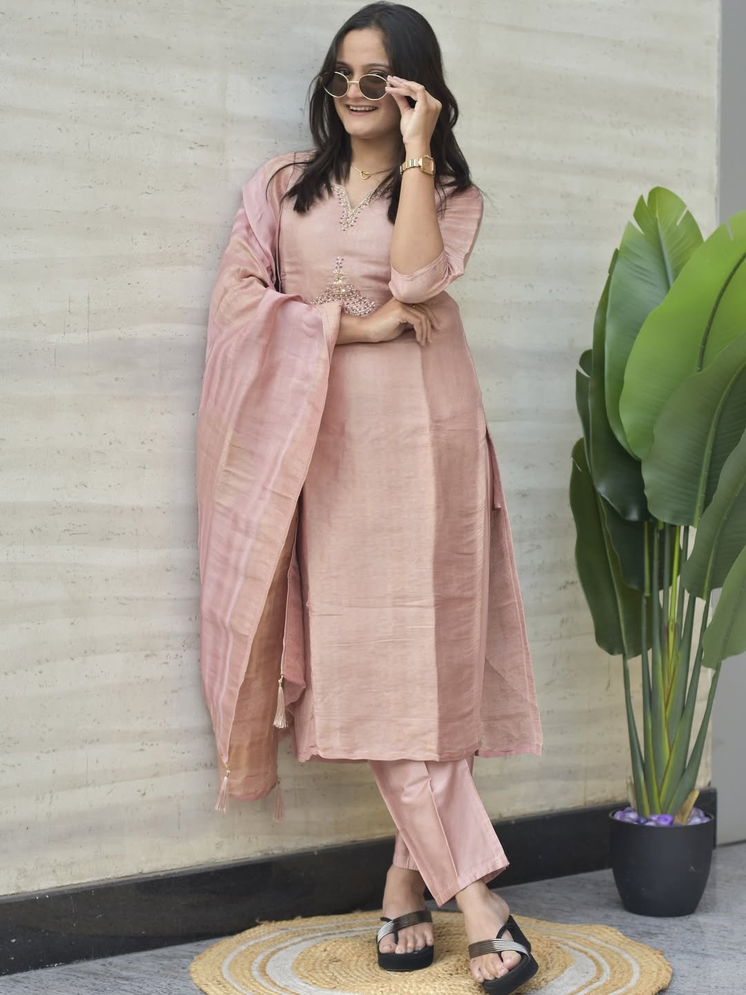 Exquisite Pure Banarasi Suit Set with Handwork Neck Code !! F.B.K.