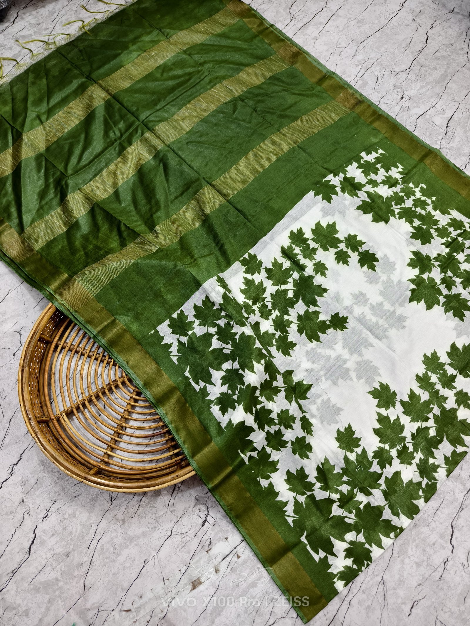 Elegant Semi Bapta Handloom Saree with Artistic Block Prints Code !! T T.G.C.