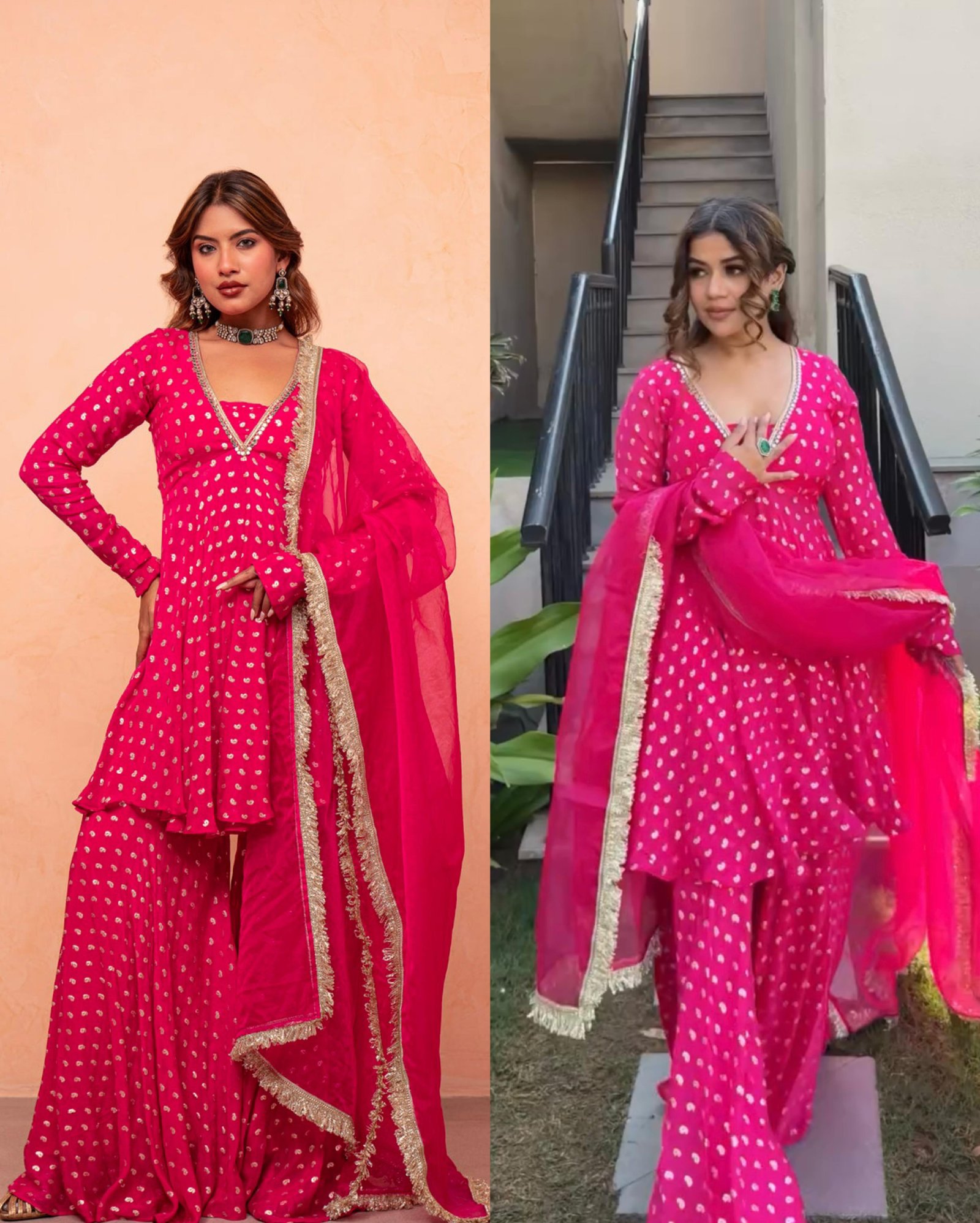 Exquisite Jacquard Chanderi Sharara Set with Intricate Mirror-Less Embellishments Code !! F.B.S.S.