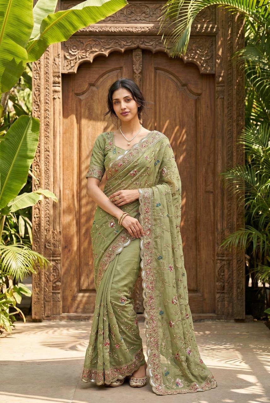 Elegant Embroidered Star Georgette Party Wear Saree Code !! F B S.