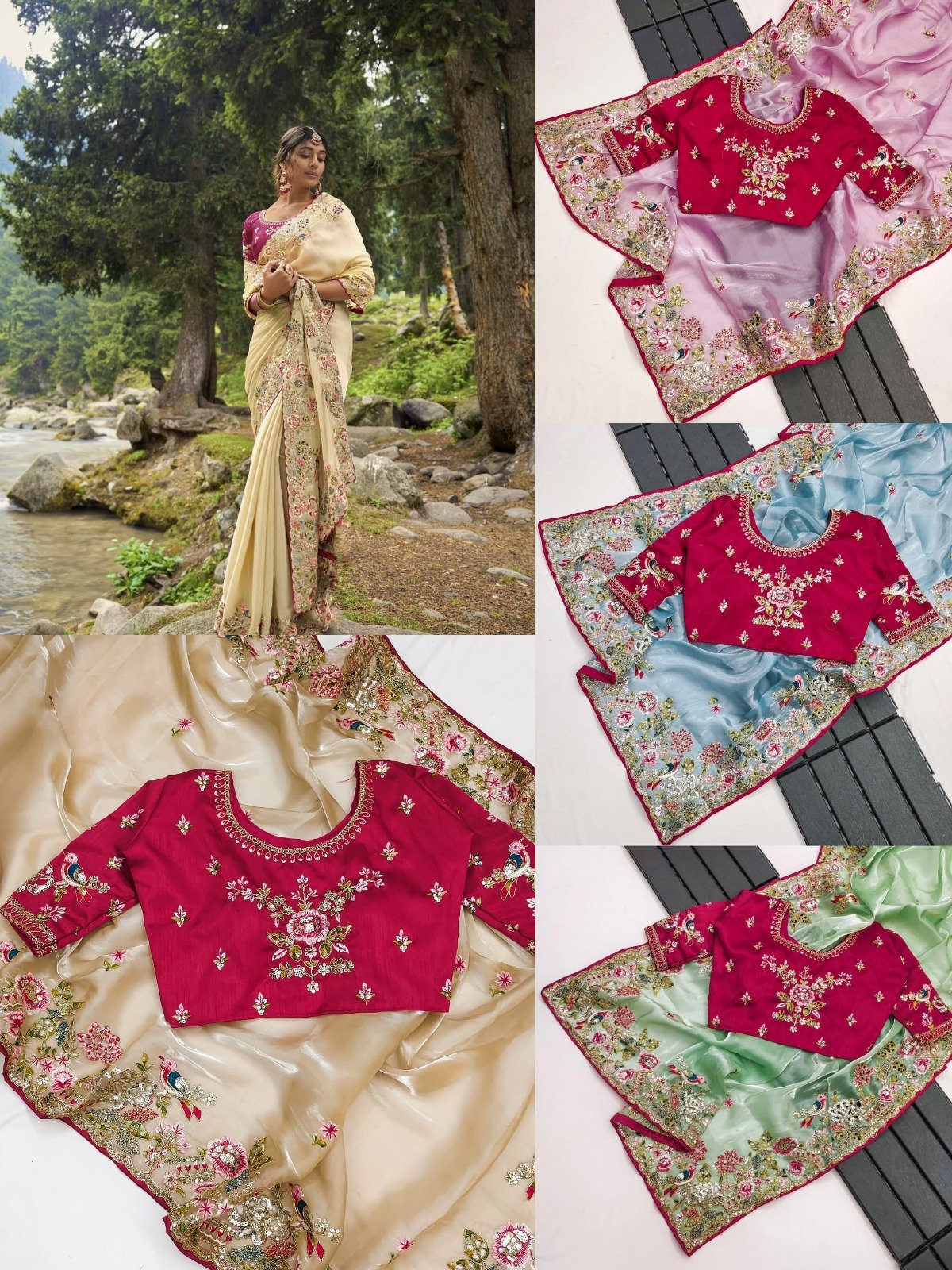 Exquisite Multi-Thread Embroidered Jimmy Choo Saree with Banglory Silk Blouse Code !! F.B.S.