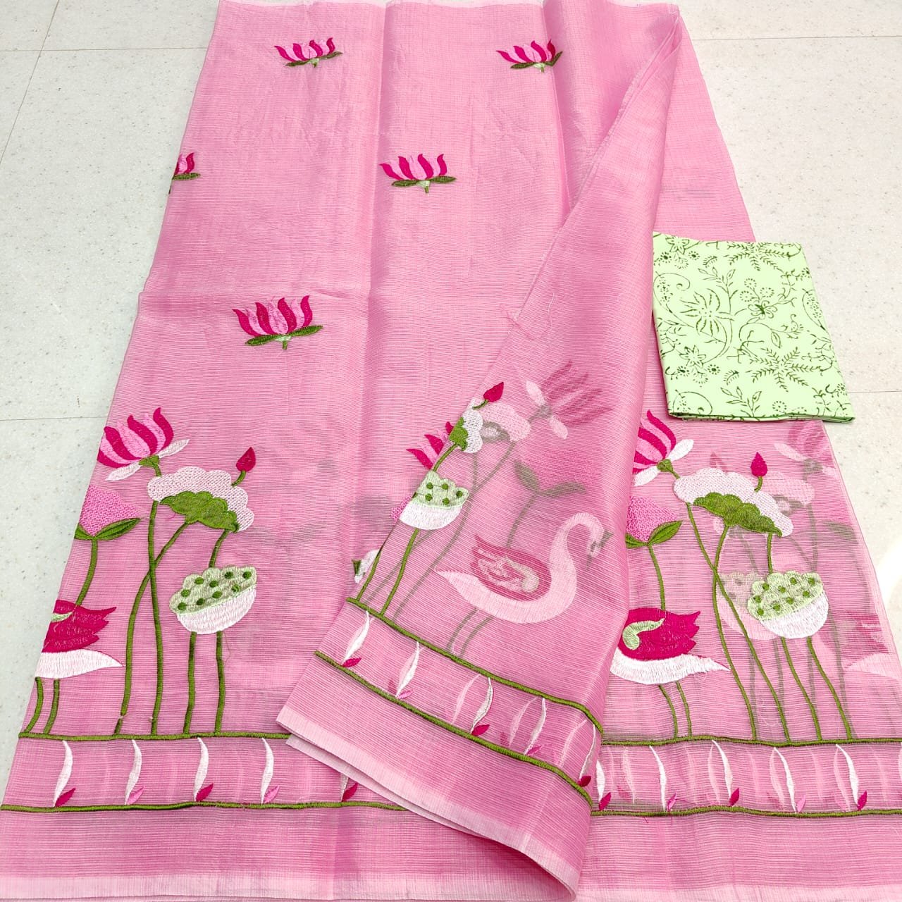 Elegant Kota Doria Mix Cotton Computerized Embroidery Saree with Blouse Code !! K.S.M.