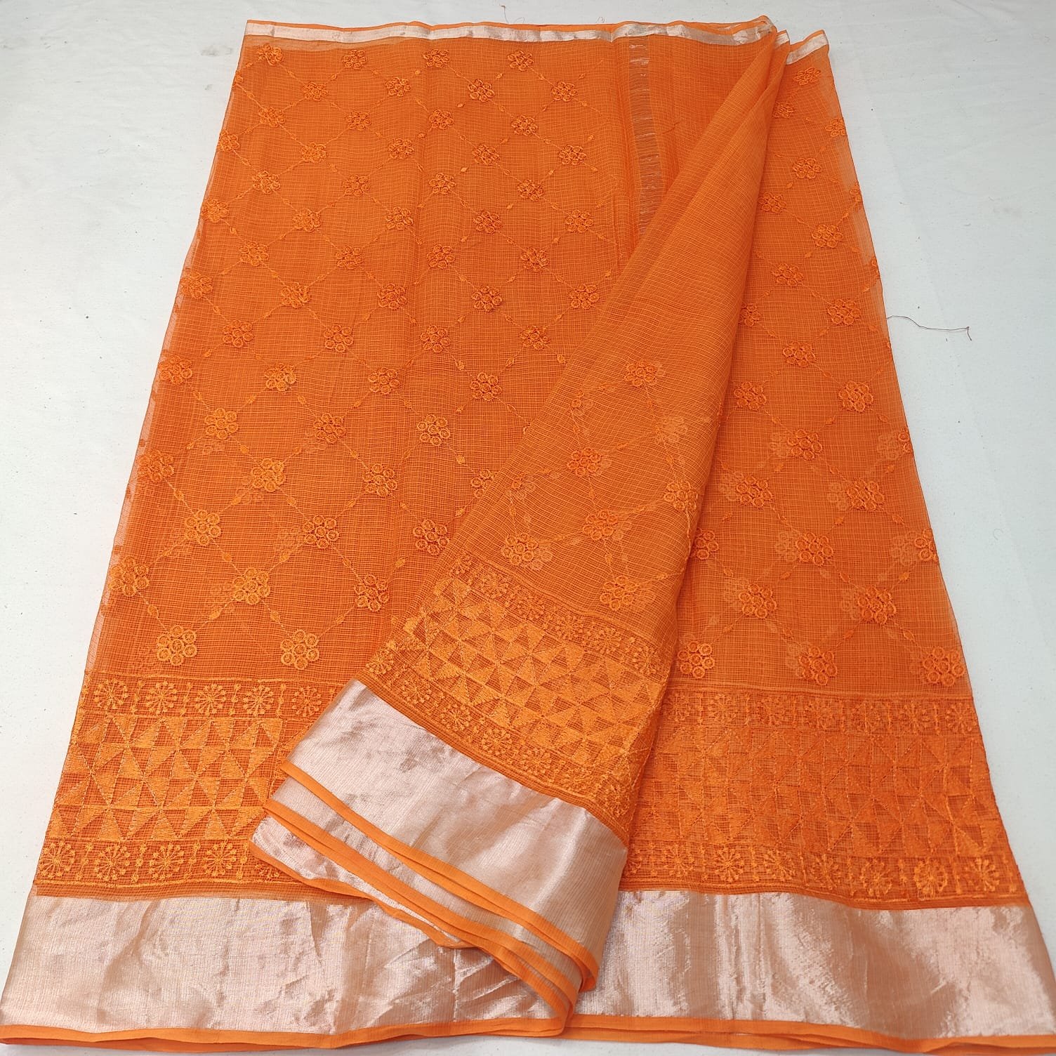Exquisite Kota Doria Pure Cotton Self-Embroidery Saree with Blouse Code !! K S.M.