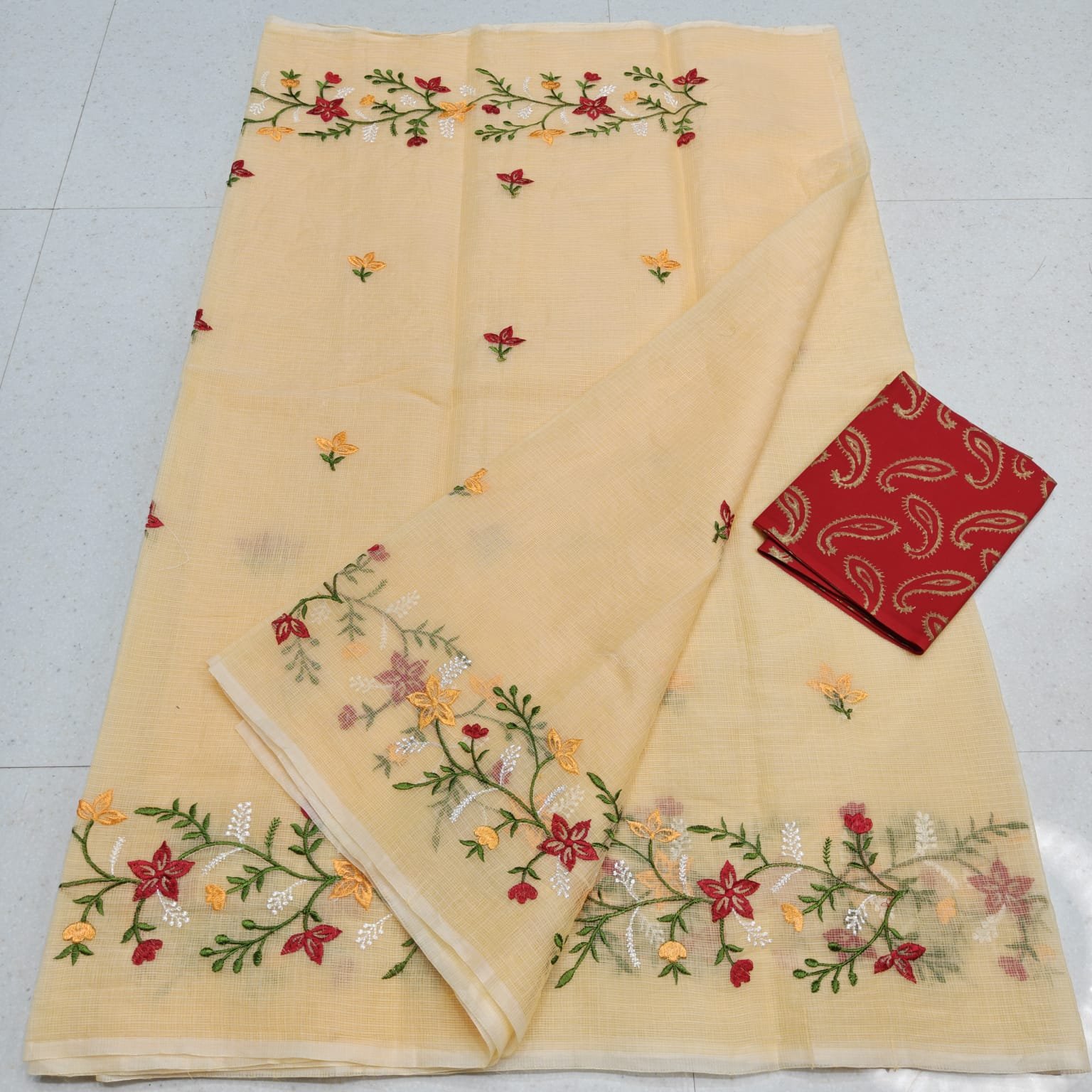Elegant Kota Doria Mix Cotton Computerized Embroidery Saree with Blouse Code !! K.S.M.
