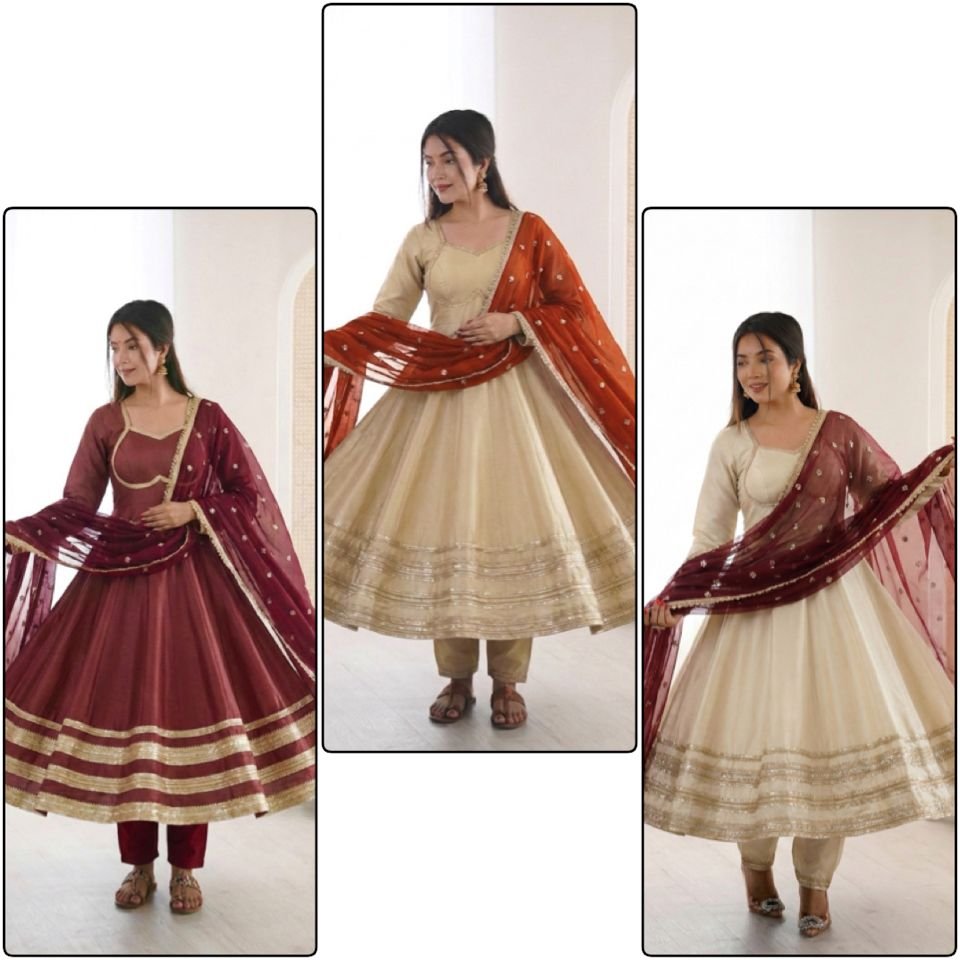 Elegant Cosmos Gold Anarkali Suit Set Code !! F. B. K.