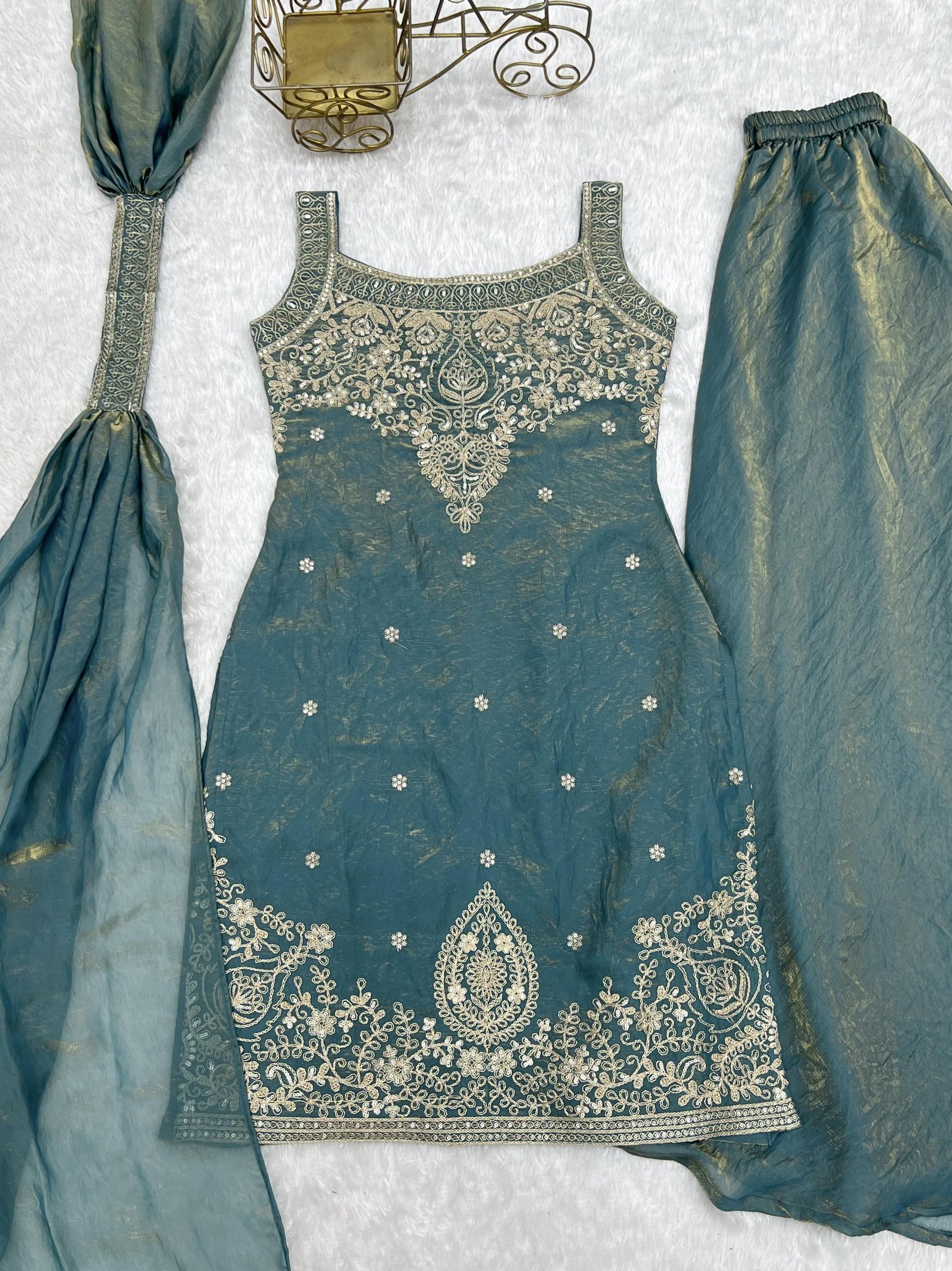 Elegant Embroidered Fendy Silk Kurta and Sharara Set Code !! F.B.S.S.