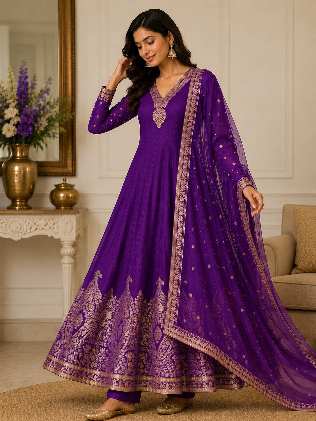 Designer Pure Banarasi Anarkali Gown Set Code !! F.B.K.