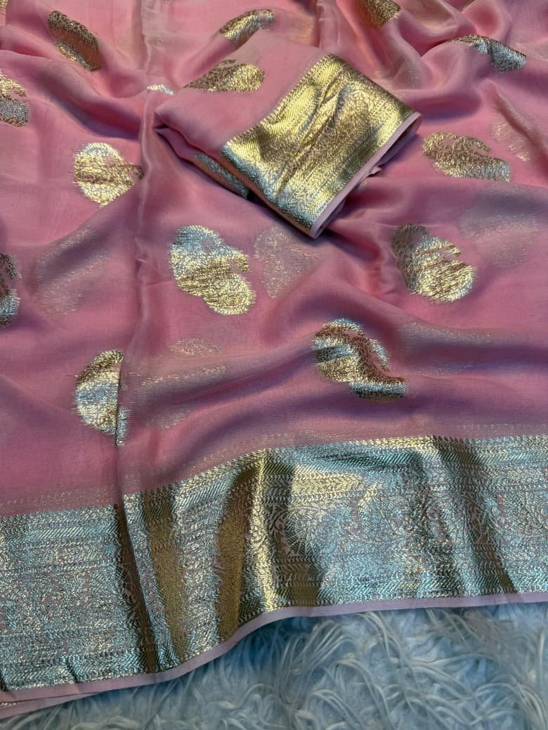 Pure Viscose Georgette Jacquard Saree Code !! F.B.S.