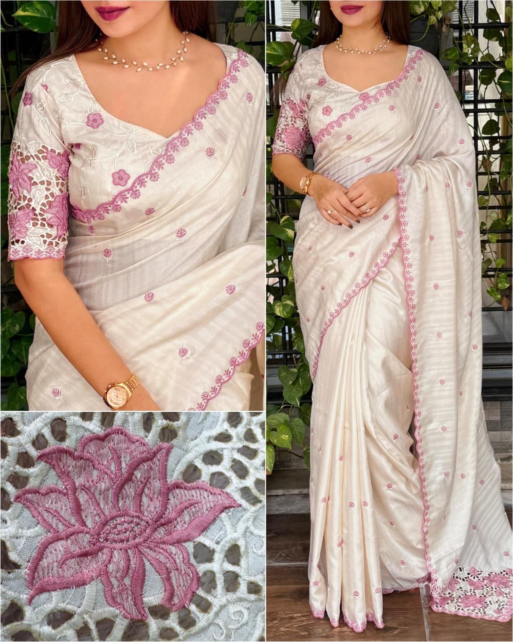 Elegant Tussar Cotton Cutwork Saree (Code: F.B.S.)