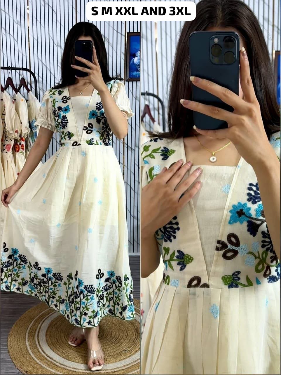 Designer Kora Cotton Embroidered Midi Dress (Code: F.B.W.)