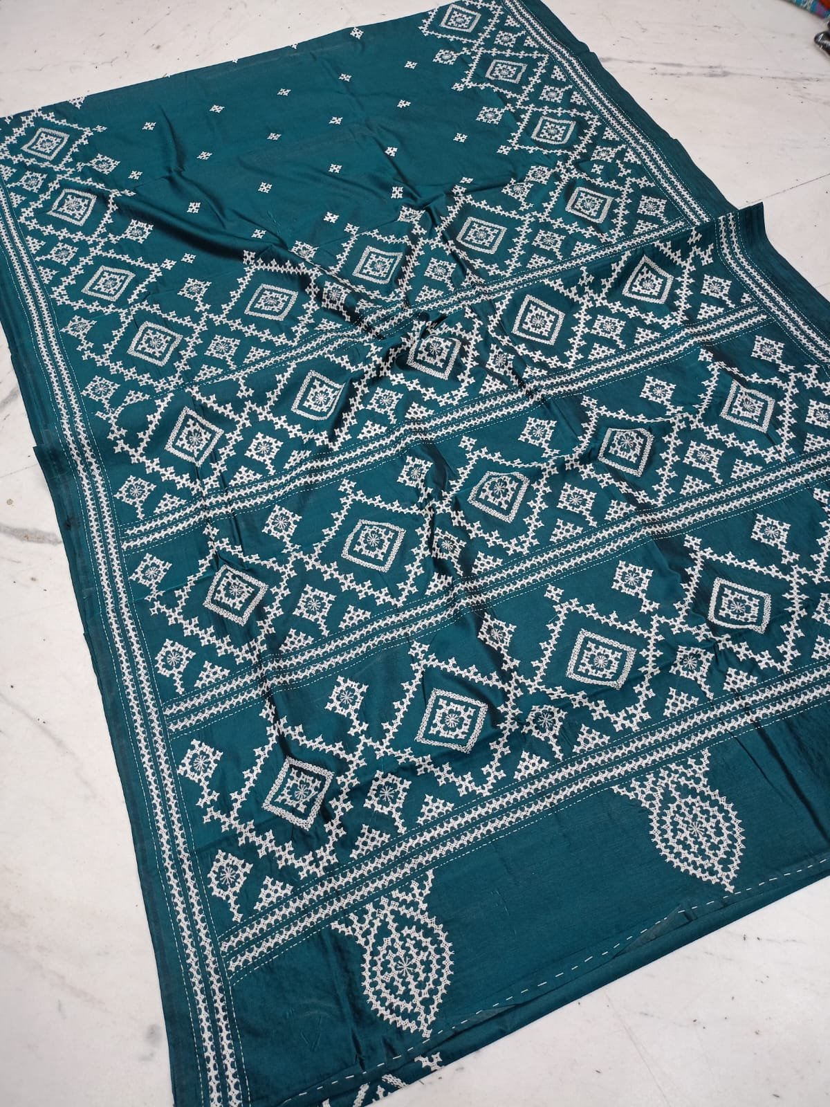 Exclusive Handwoven Blended Bangalori Silk Saree with Authentic Gujarati Stitch Code !! T T.G.C.