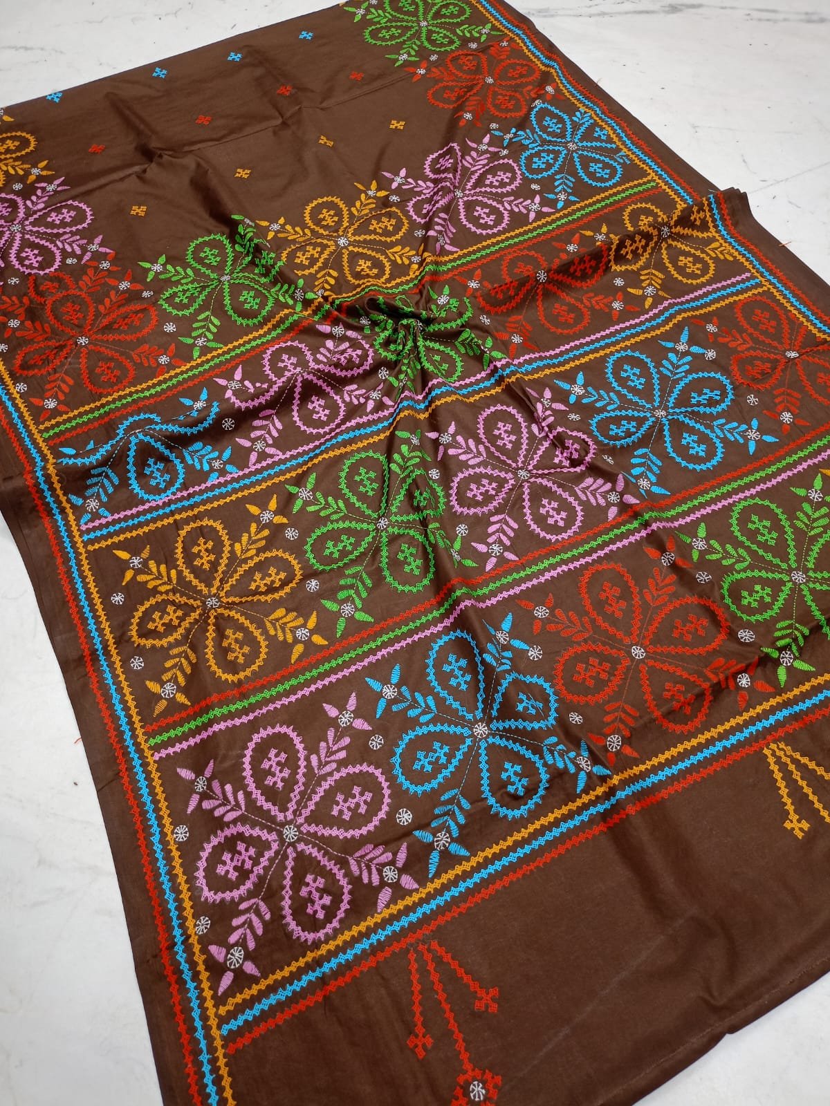 Exclusive Handwoven Blended Bangalori Silk Saree with Authentic Gujarati Stitch Code !! T T.G.C.