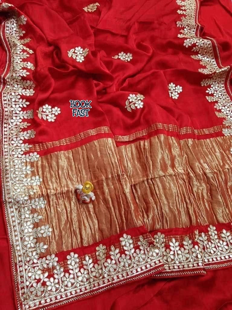 Exquisite Gajji Silk Saree with Heavy Hand Gota Work and Lagdi Patta Code !! F.B.S.