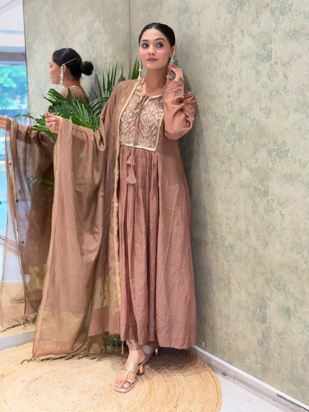 Wedding Special A-Line Mul Chanderi Embroidered Kurta Set Code F.B.K.