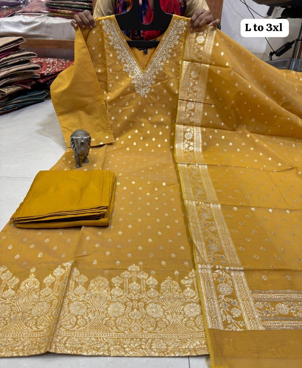 Banarasi Simar Silk Heavy Handwork Kurta Set with Unique Dupatta Code !! F.B.K.