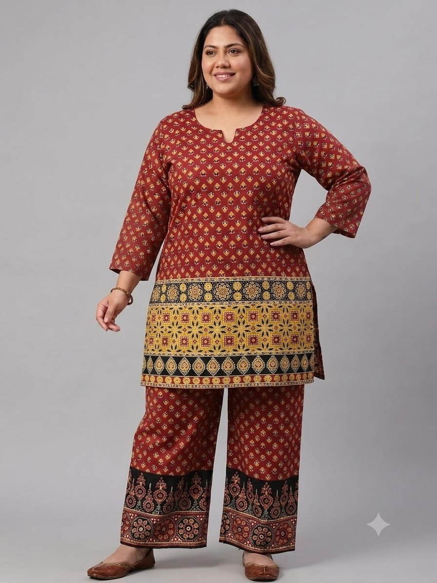 Comfortable Printed Cotton Plus-Size Kurta Set Code !! F. B.K.