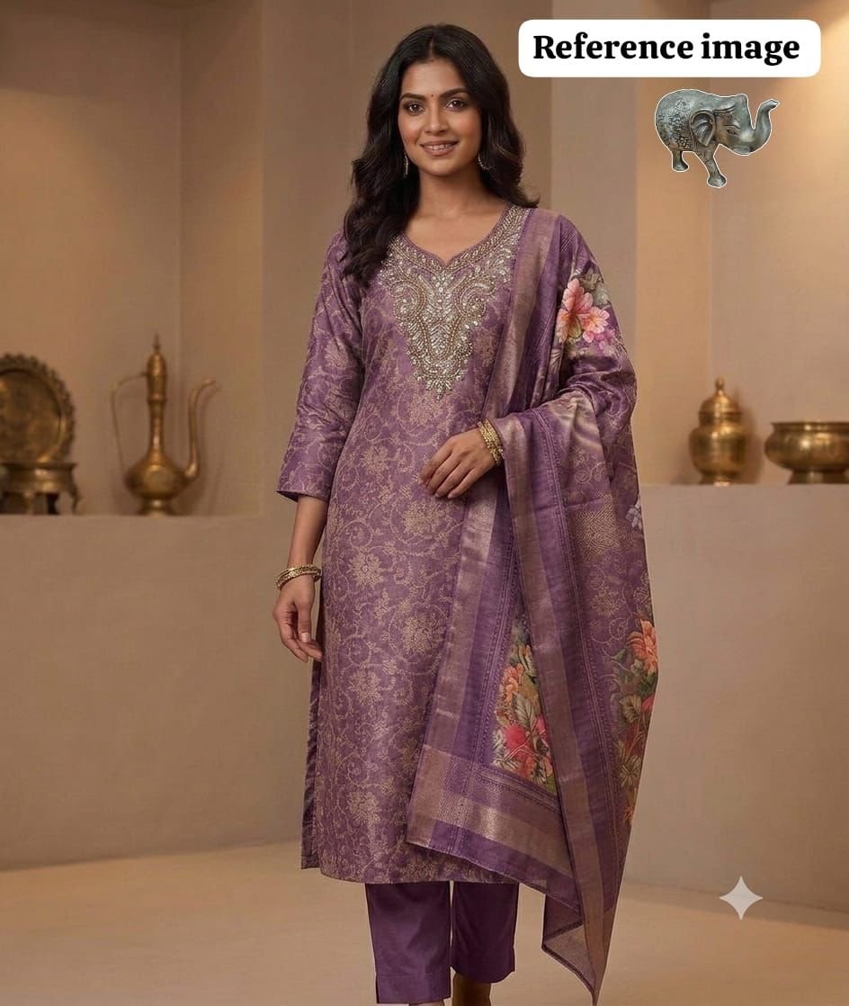 Premium Digital Soft Silk Kurta Set with Handwork & Unique Dupatta Code !! F.B.K.