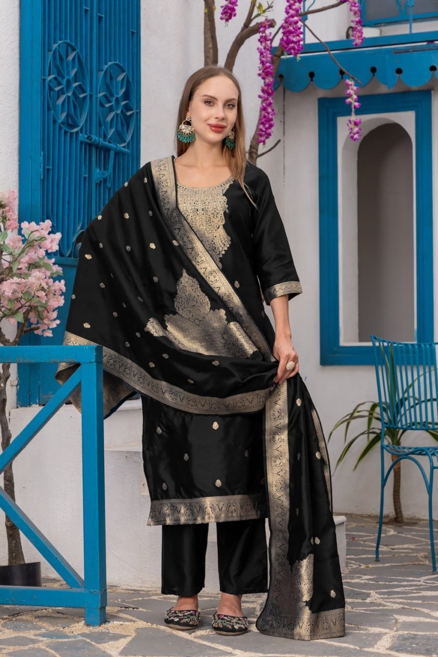 Elegant Jacquard Silk Blend Kurta Set with Matching Dupatta Code !! F.B.K. 