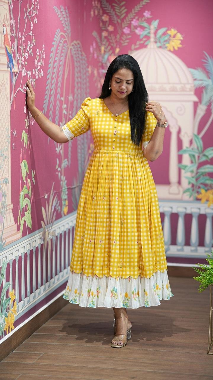Chic Floral Checkered Cotton Summer Maxi Dress Code !! F.B.W.