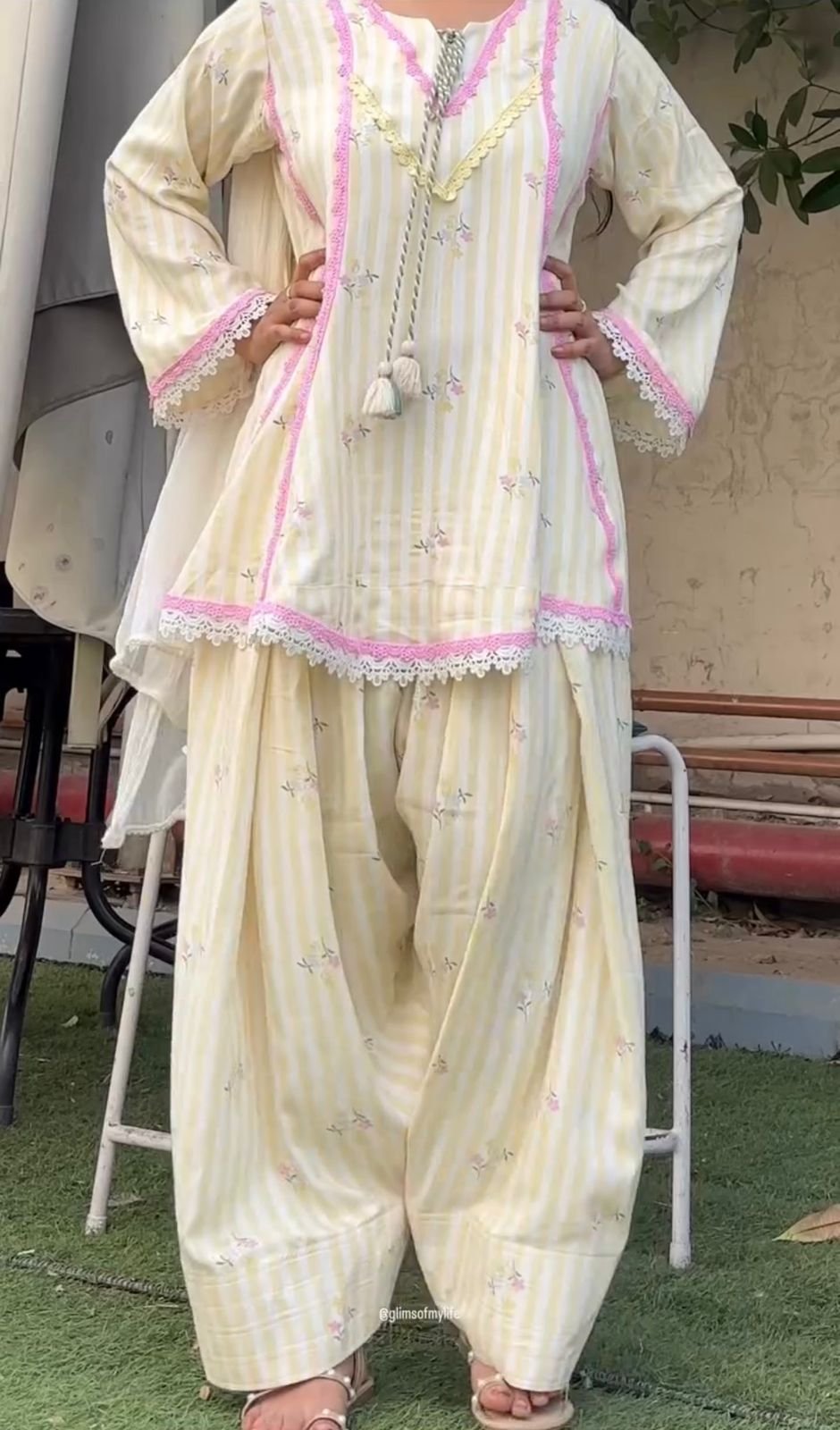 Stylish Striped Natural Crepe Kurta Set with Farshi Pant Code !! F.B.S.S.