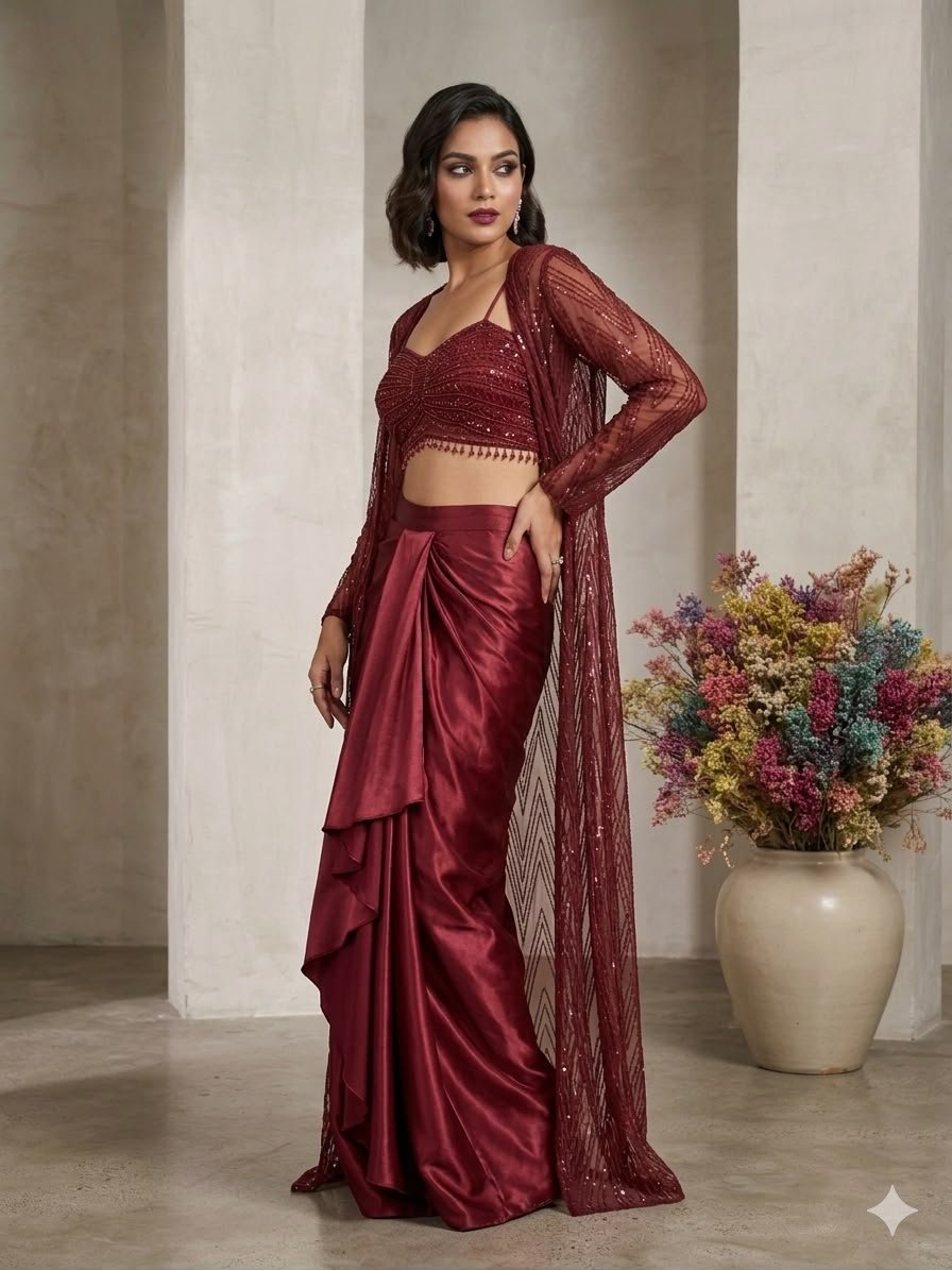 Stunning Sequined Western Party Wear Three-Piece Set Code !! F.B.S.S.