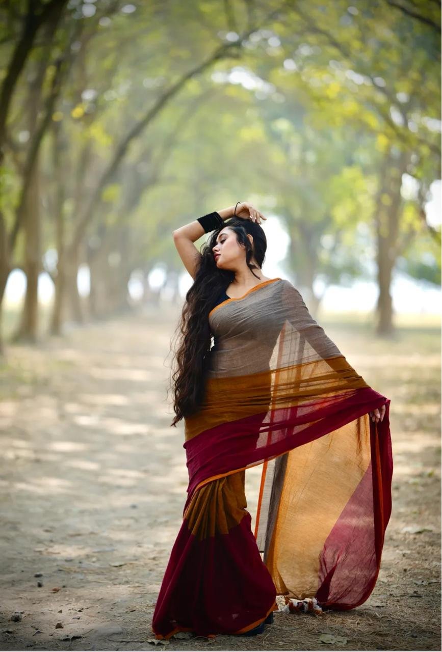 Exclusive Premium Pure Mulmul Cotton Handcrafted Saree Code !! T.T.G.C.