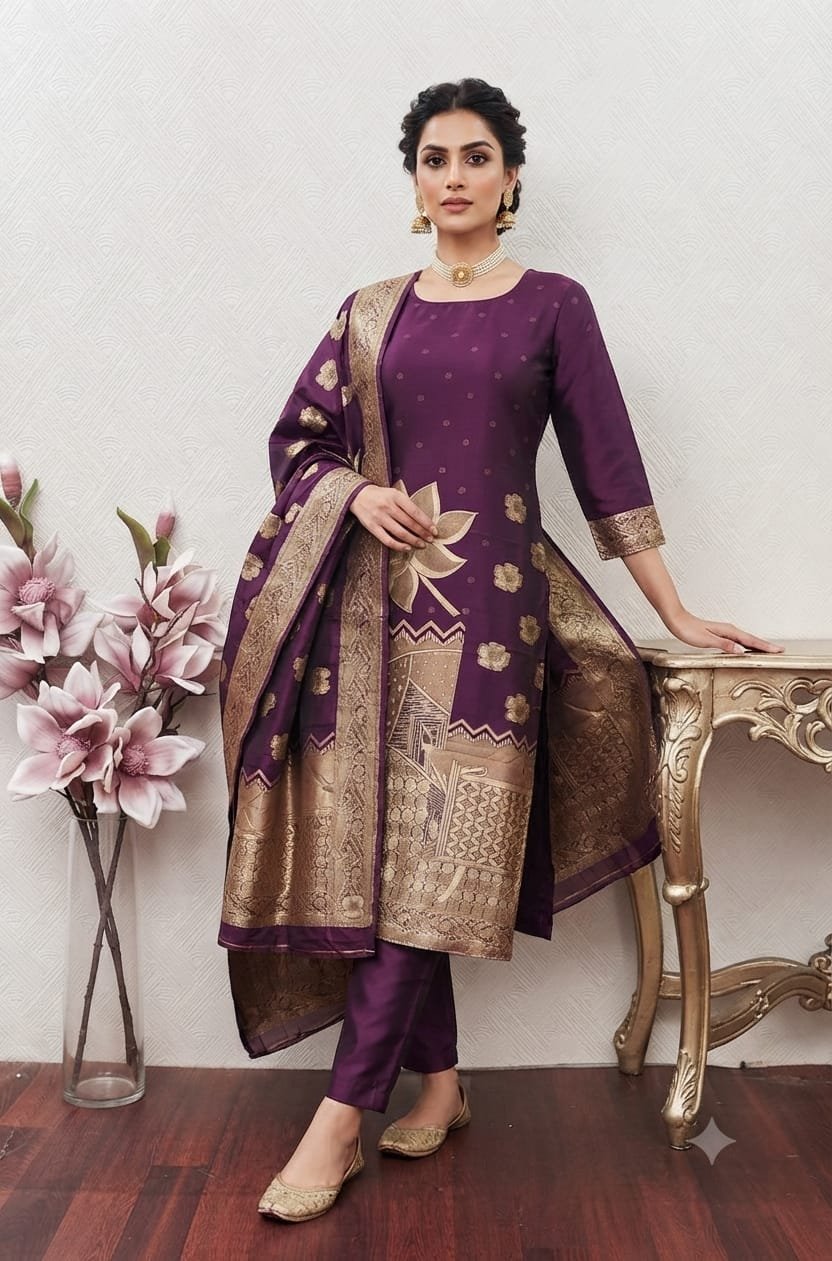 Elegant Art Silk Jacquard Weaving 3-Piece Suit Set Code !! F.B.K.