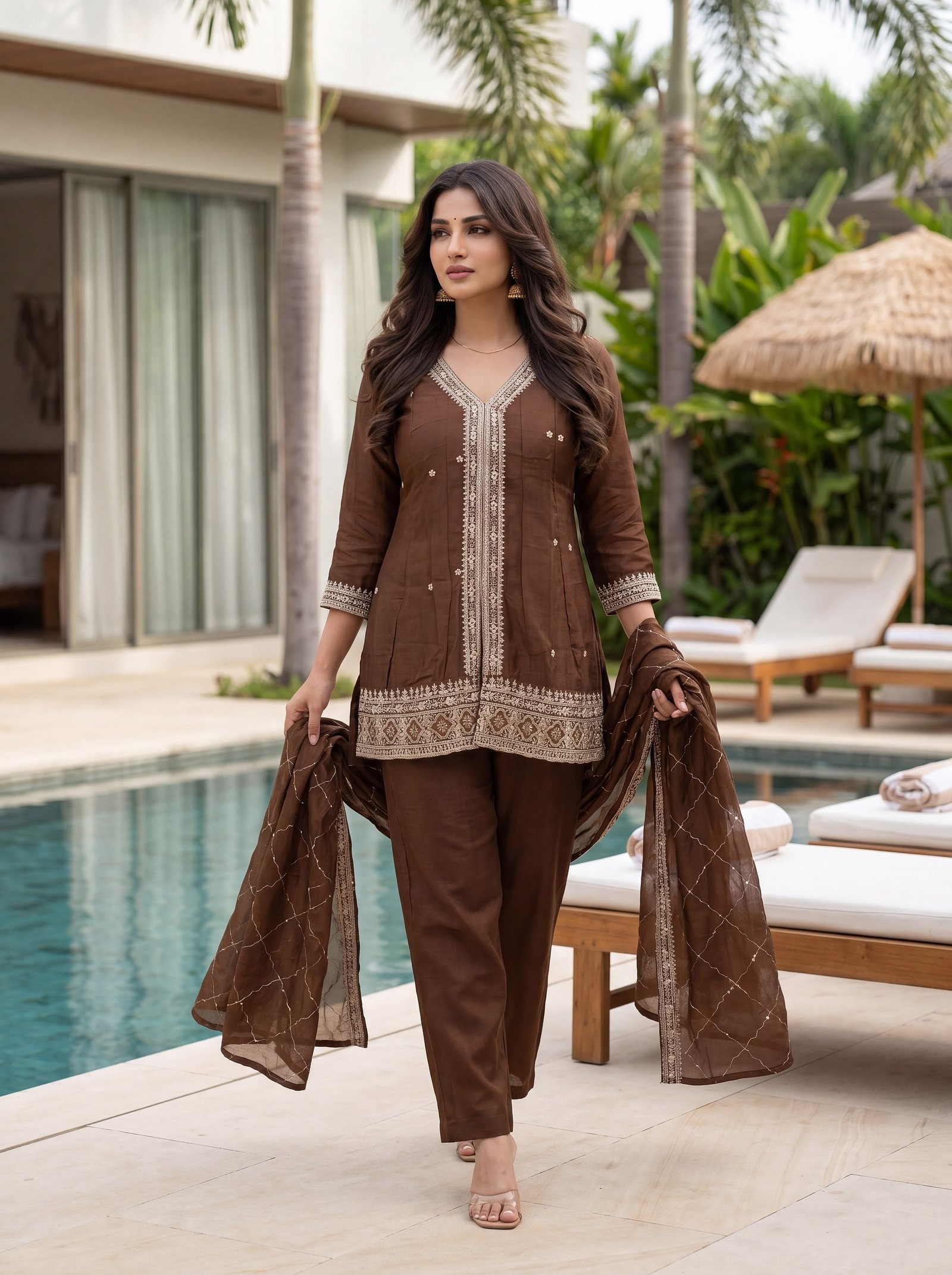Elegant Vichitra Silk Embroidered Kurti, Bottom, and Dupatta Set Code !! F.B.K.