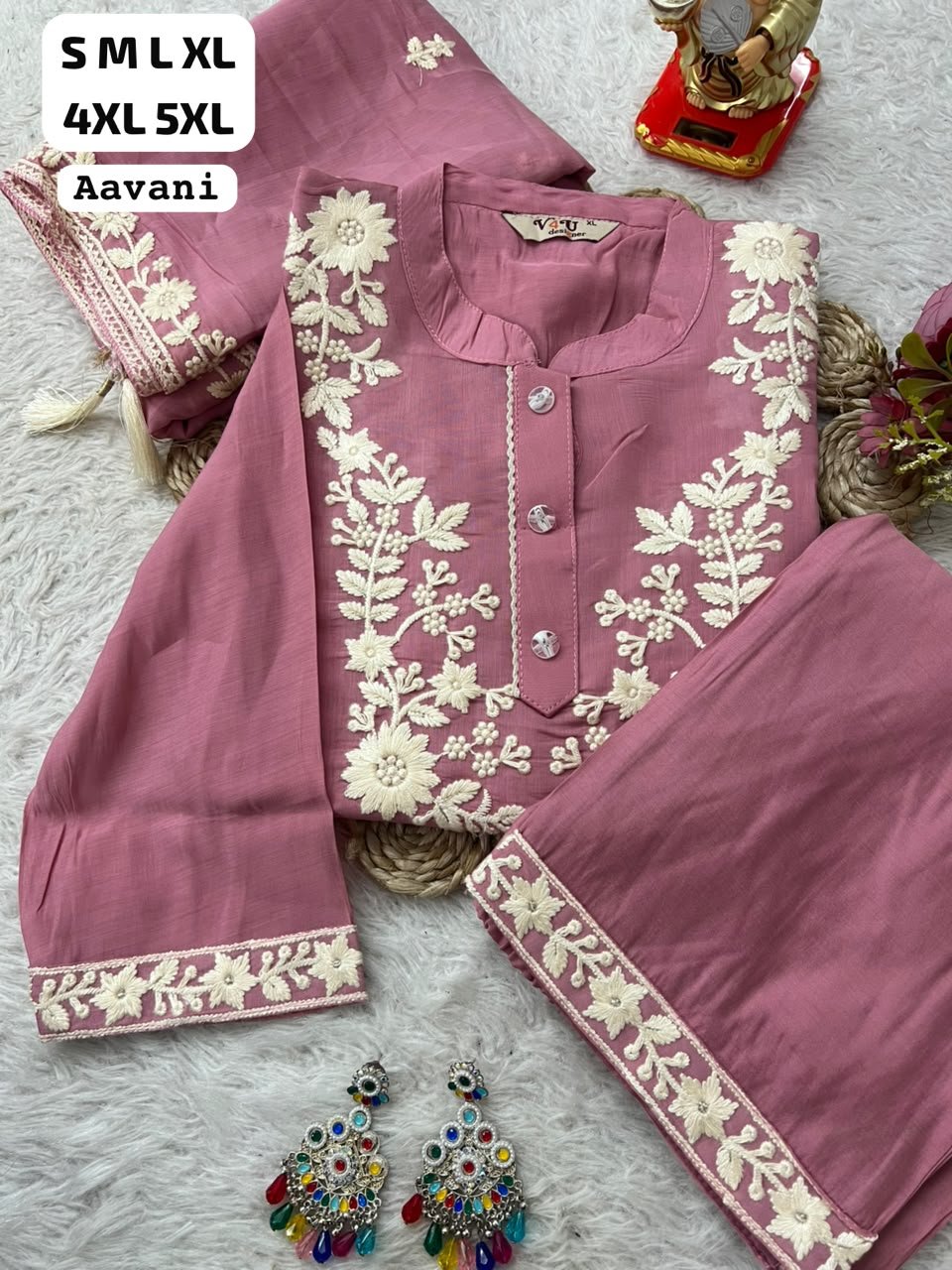 Elegant Chanderi Silk Blend Embroidered Suit Set Code !! F.B.K.